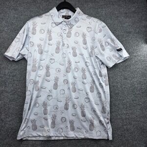 Yatta Golf Mens Medium White Pineapple Coconut Tropical Performance Polo Shirt